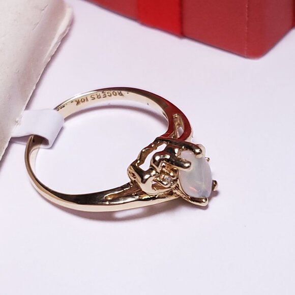 Estate 1/3ctw Precious White Opal and Diamond in hearts Rogers 10Kt YG Ring22102 - Picture 4 of 6